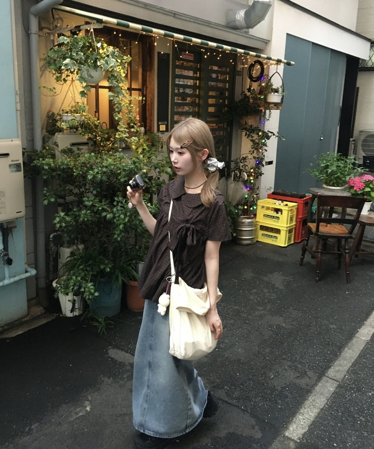 ポイントリボンチェックシャツ BROWN