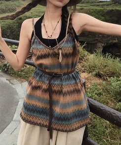 ミニワンピース エスニックレイヤードワンピース CHESTNUT BROWN