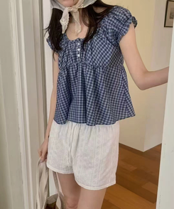 チェックブラウス NAVY