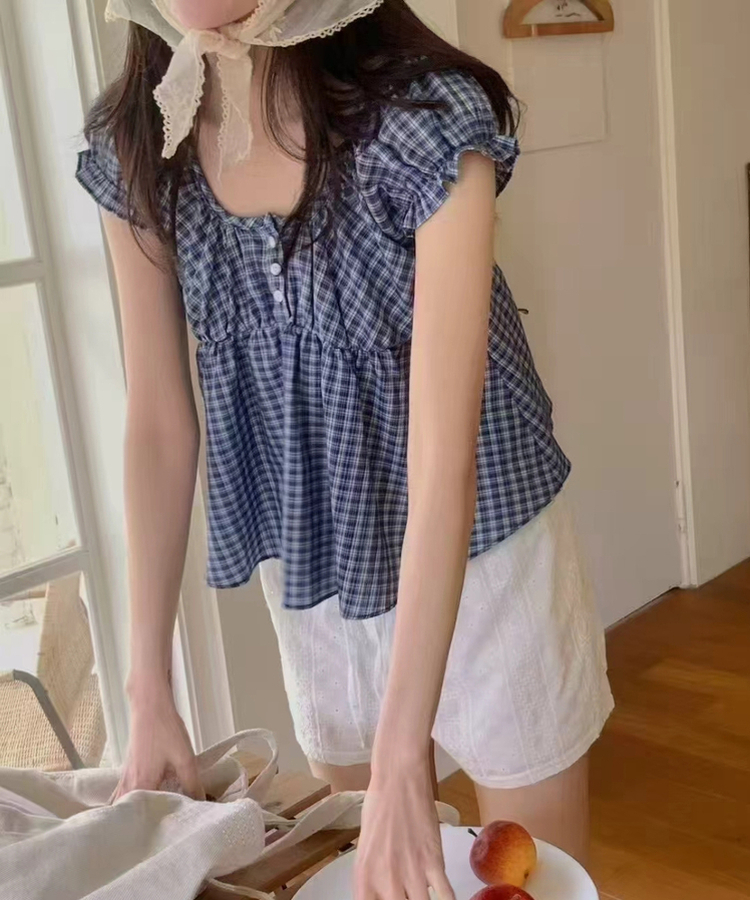 チェックブラウス NAVY