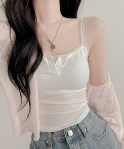 【カップ付き】レースボタンキャミソール WHITE