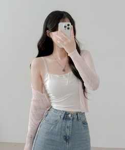 【カップ付き】レースボタンキャミソール WHITE