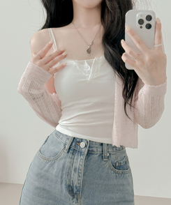 【カップ付き】レースボタンキャミソール WHITE