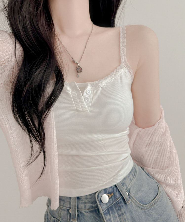 【カップ付き】レースボタンキャミソール WHITE