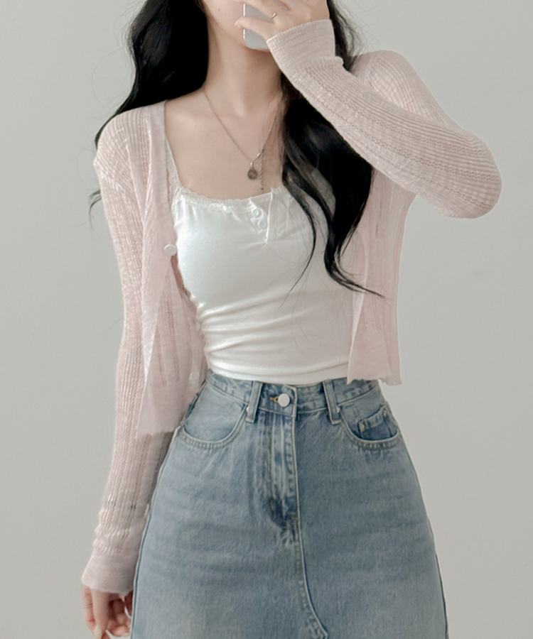 【カップ付き】レースボタンキャミソール WHITE