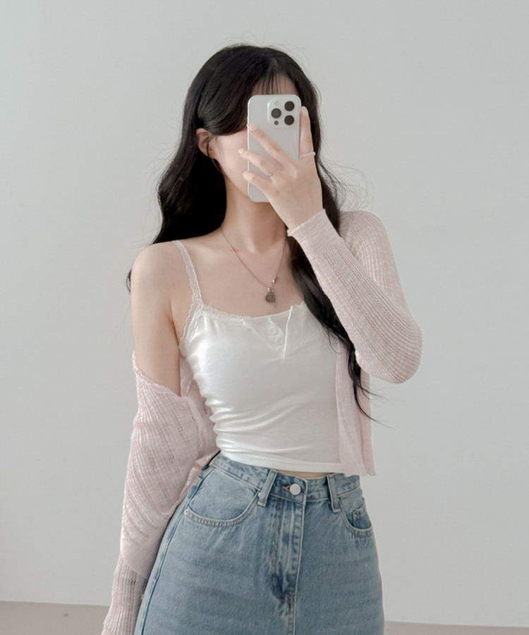 【カップ付き】レースボタンキャミソール WHITE