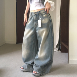 デニム ボタンウォッシングデニムワイドパンツ LIGHT BLUE