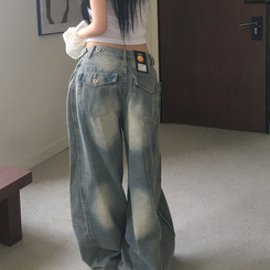 デニム ボタンウォッシングデニムワイドパンツ LIGHT BLUE