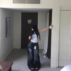 デニム ボタンウォッシングデニムワイドパンツ BLACK