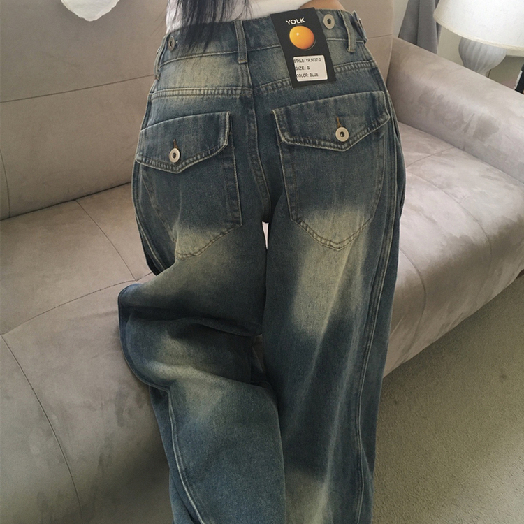 ボタンウォッシングデニムワイドパンツ BLUE