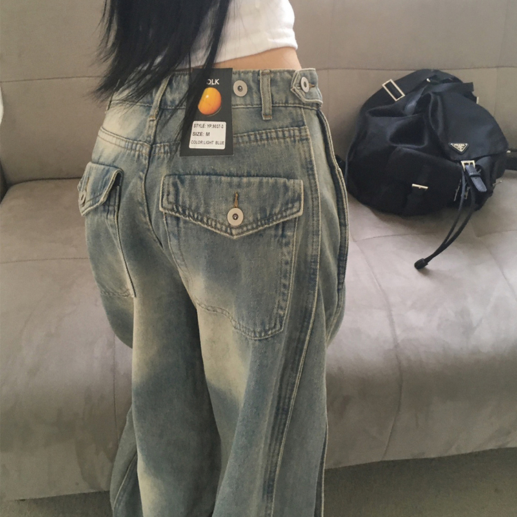 ボタンウォッシングデニムワイドパンツ LIGHT BLUE