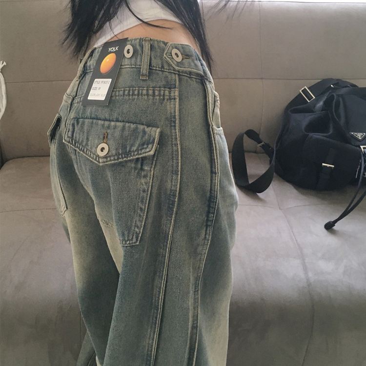ボタンウォッシングデニムワイドパンツ LIGHT BLUE