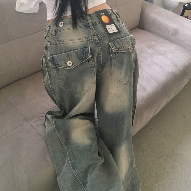 ボタンウォッシングデニムワイドパンツ LIGHT BLUE