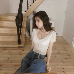 半袖Tシャツ 【カップ付き】クロップ半袖Tシャツ CREAM