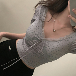 半袖Tシャツ 【カップ付き】クロップ半袖Tシャツ GREY