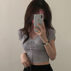半袖Tシャツ 【カップ付き】クロップ半袖Tシャツ GREY