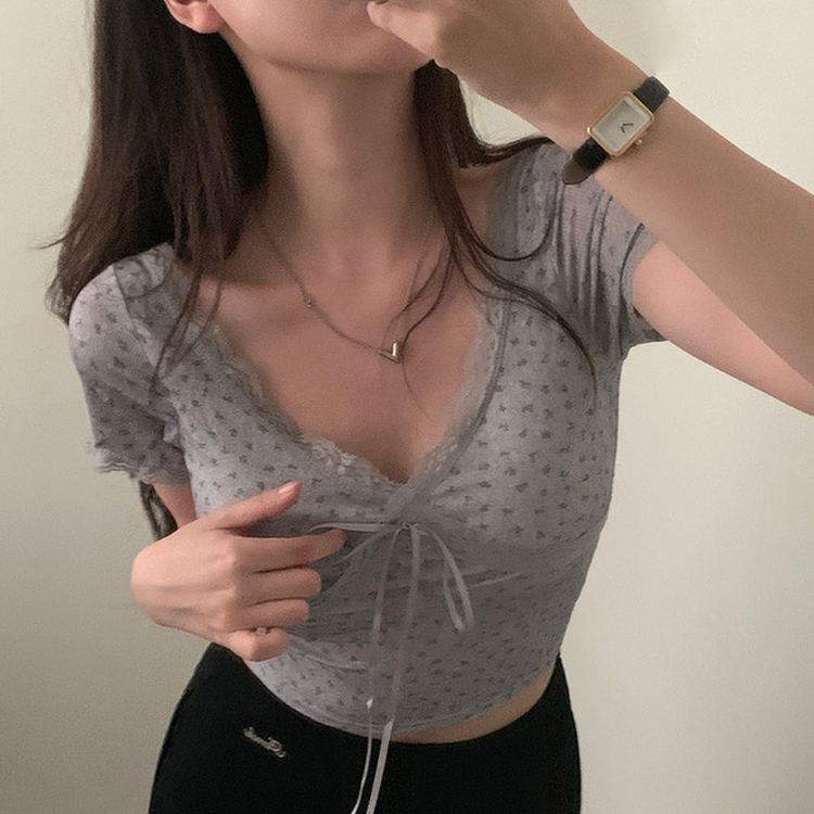 【カップ付き】クロップ半袖Tシャツ GREY