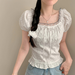 ブラウス ドットレース半袖ブラウス WHITE