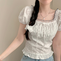 ブラウス ドットレース半袖ブラウス WHITE