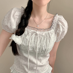 ブラウス ドットレース半袖ブラウス WHITE