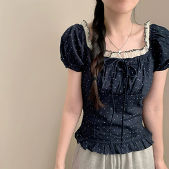 ブラウス ドットレース半袖ブラウス DARK BLUE