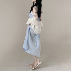 【SET】【カップ付き】レースリボンビスチェロングワンピース SKY BLUE