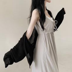 【SET】【カップ付き】レースリボンビスチェロングワンピース GREY