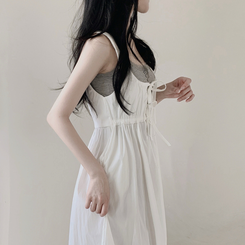 【SET】【カップ付き】レースリボンビスチェロングワンピース IVORY