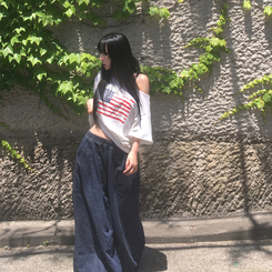 半袖Tシャツ アメリカンワンオフショルダー半袖Tシャツ IVORY