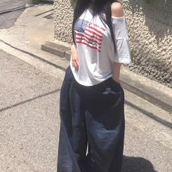 半袖Tシャツ アメリカンワンオフショルダー半袖Tシャツ IVORY