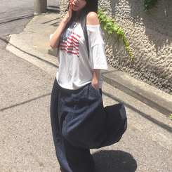半袖Tシャツ アメリカンワンオフショルダー半袖Tシャツ IVORY