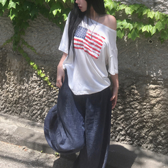 半袖Tシャツ アメリカンワンオフショルダー半袖Tシャツ IVORY
