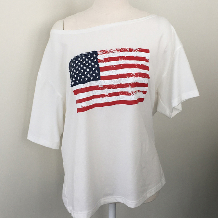 アメリカンワンオフショルダー半袖Tシャツ