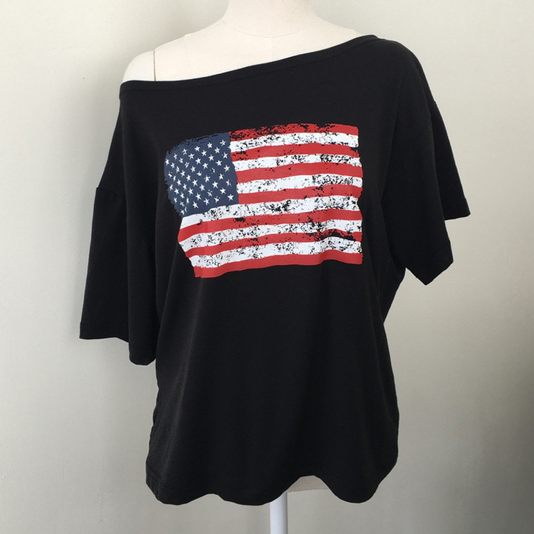 アメリカンワンオフショルダー半袖Tシャツ