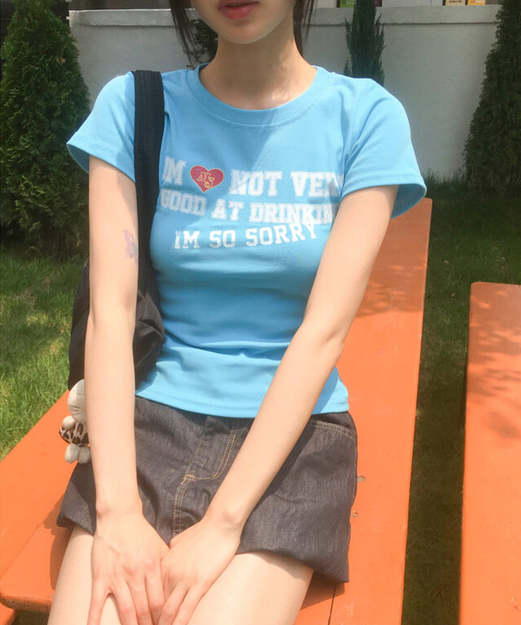 スリムレタリング半袖Tシャツ BLUE