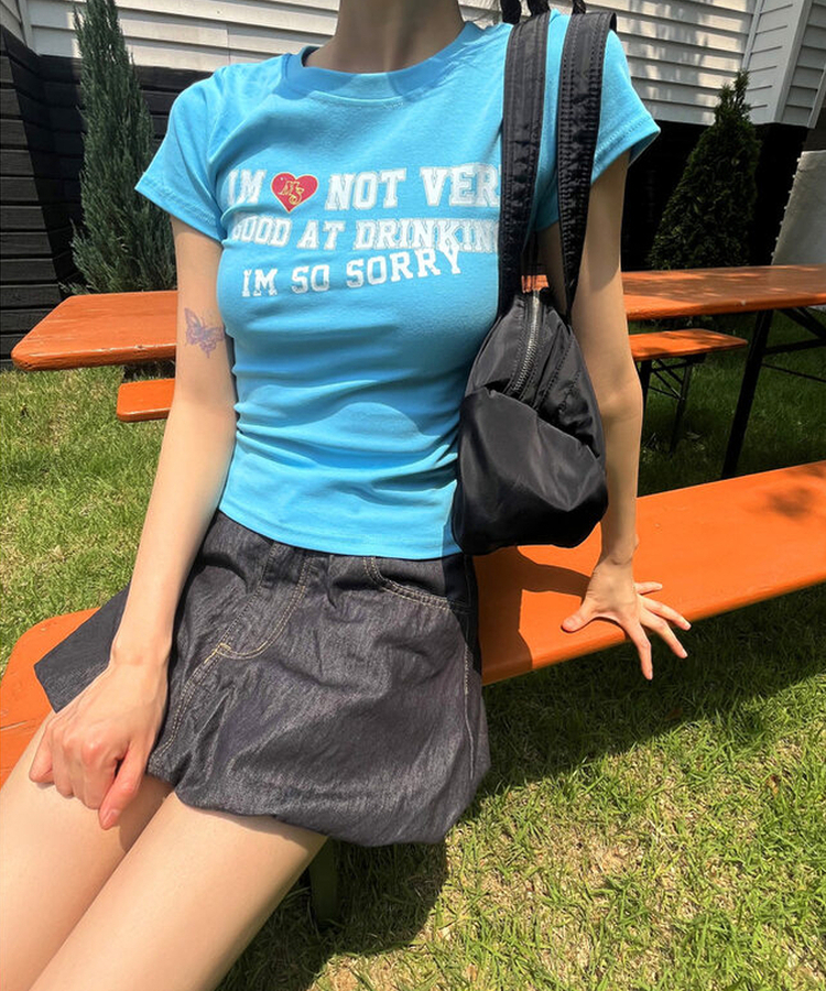 スリムレタリング半袖Tシャツ BLUE