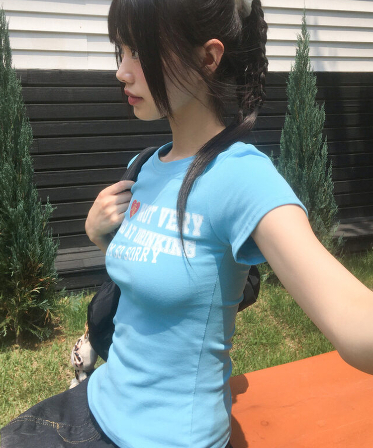 スリムレタリング半袖Tシャツ BLUE