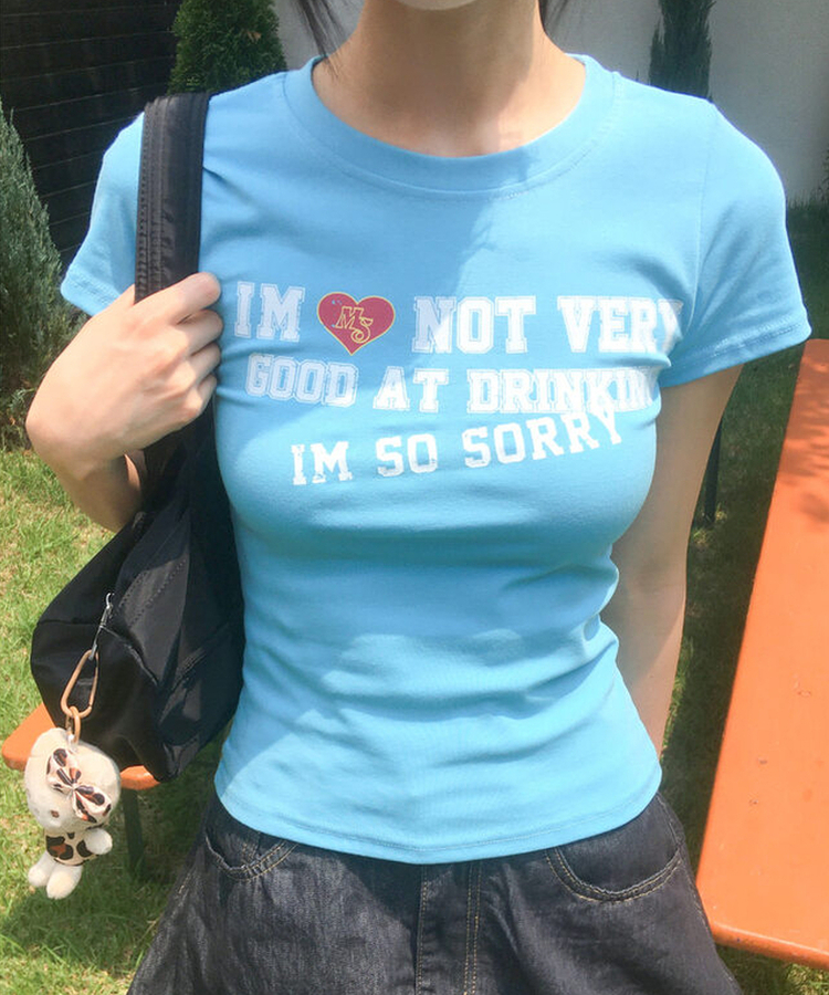 スリムレタリング半袖Tシャツ BLUE
