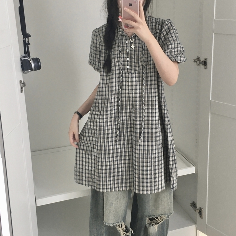 チェックボタンミニワンピース DARK BLUE