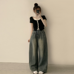 半袖Tシャツ リボンレイヤード半袖Tシャツ BLACK