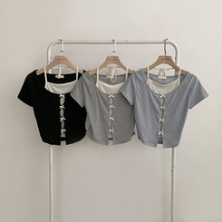 半袖Tシャツ リボンレイヤード半袖Tシャツ