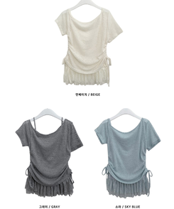 半袖Tシャツ 【SET】ワンショルダーシースルーシ半袖ニット フリルワンピース