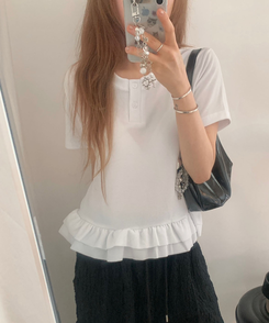 半袖Tシャツ フリルベーシック半袖Tシャツ IVORY