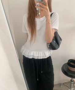 半袖Tシャツ フリルベーシック半袖Tシャツ IVORY