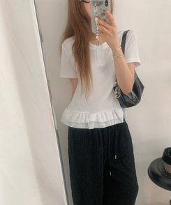 半袖Tシャツ フリルベーシック半袖Tシャツ IVORY