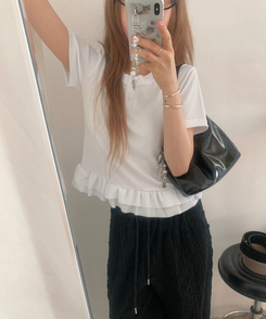 半袖Tシャツ フリルベーシック半袖Tシャツ IVORY