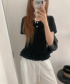 半袖Tシャツ フリルベーシック半袖Tシャツ BLACK