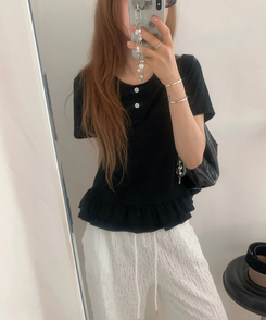 半袖Tシャツ フリルベーシック半袖Tシャツ BLACK