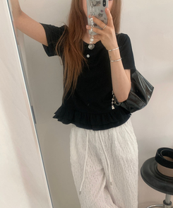 半袖Tシャツ フリルベーシック半袖Tシャツ BLACK