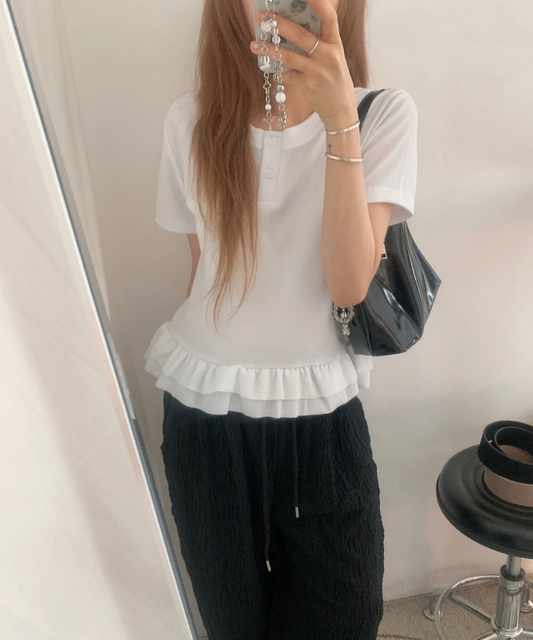 フリルベーシック半袖Tシャツ IVORY
